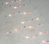 Set of 100 Red, White & Blue Icicle Christmas Lights - White Wire