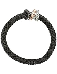 Sterling Silver Stretch Bangle Bracelet Black Ruthenium Finish Tri-Color Circle Bead Charm Accents, 9/32 inch wide