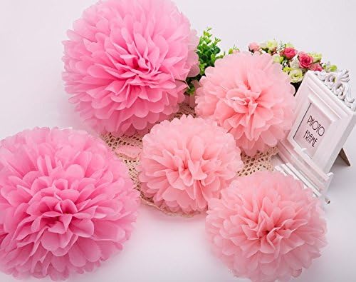 Life Glow 5Pcs Pom Poms of 10" 12" Multi-Colors Tissue Paper Craft Pom Poms Kit Tissue Paper Flowers Wedding Decorations for Wedding, Birthday, Baby Shower, Nursery Decor-Pink
