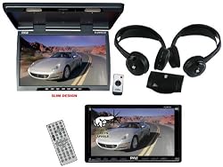 Pyle Super DVD/Monitor/Headphones Package for Car/Truck/SUV -- PLDN70U 7-Inch Double-DIN Motorized TFT Touchscreen Receiver with DVD/VCD/CD/MP3/MP4/CD-R/USB/SD-MMC Card Slot/AM/FM + PLVWR922 9.2-Inch High Resolution TFT Roof Mount Monitor and IR Transmitter + PLVWH6 Dual Wireless IR Mobile Video Stereo Headphones with Transmitter