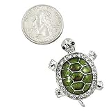 Silvertone with Rhinestone Green Turtle Brooch Pin