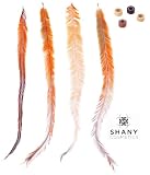 SHANY Cosmetics Natural Feather Hair Extension -Shampoo/Iron/Wash it - Natural Feather - Pack of 4 - Orange - Beads Inclueded