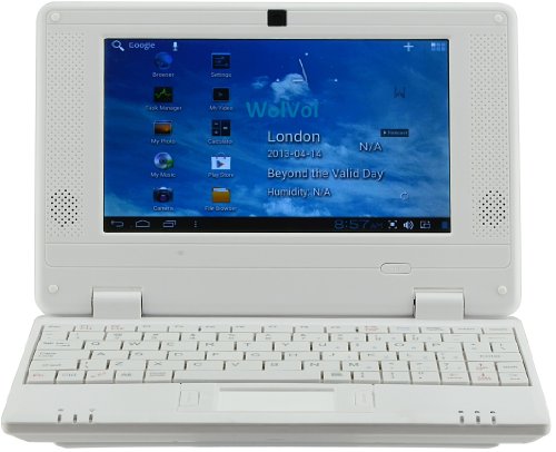 WolVol NEW (Android 4.0 - 1GB RAM) SOLID WHITE 7inch Mini Laptop Notebook Netbook PC, WiFi and Camera, HDMI Port (Includes Mini PC Mouse, Charger, Velvet Case)