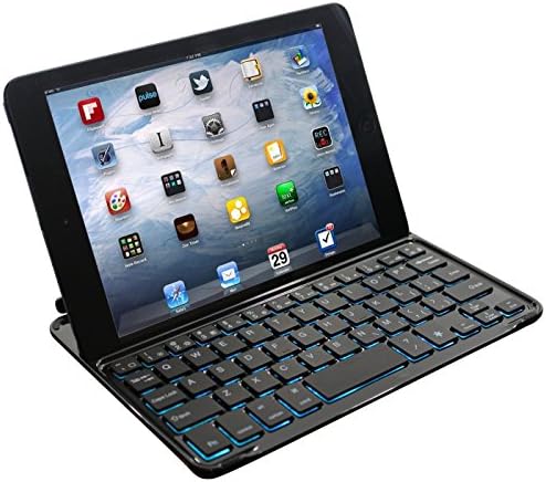 FlyStone® Ultra-Thin Backlit Bluetooth Wireless Keyboard Case / Cover with Stand for iPad Air - Built-in High Capacity Lithium Battery. Keyboard backlit with 7 selectable colors (COMES WITH FLYSTONE® STYLUS &amp; CLOTHES.)