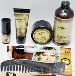 WEN BY CHAZ DEAN SWEET ALMOND CONDITONER, STYLING CREME, RE MOIST MASK INTENSIVE HAIR TREATMENT, TEXTURE BALM, WIDE TOOTH SHOWER COMB, 5 PIECE SET, 1 TIME SHIPMENT