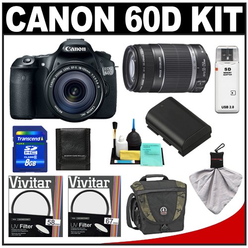 Cheap Canon EOS 60D Digital SLR Camera Body with EF-S 18-135mm IS Lens & 55-250mm IS Lens + 8GB Card + Battery + Tamrac Case + Accessory Kit