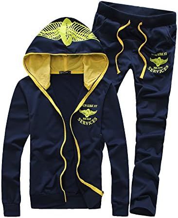 Afoxsos Men's Long Sleeve Cotton Hoodie Suit Navy Size XXL