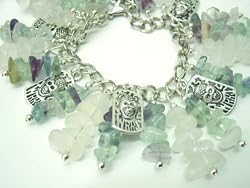 Chic Wrists Chunky Stones Skull Bracelet,Green Stones,Clear Quartz Stones, Metal Skull Charms with FREE Earrings
