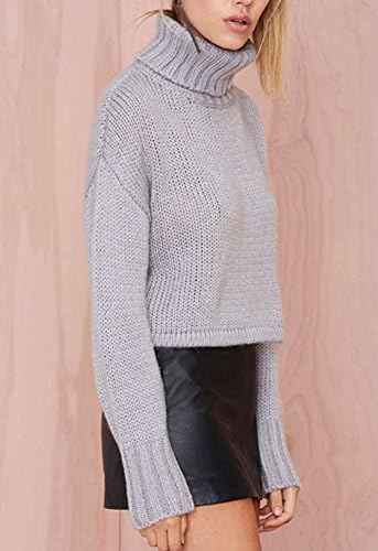 Haody Women's Sportswear Knitted Winter Turtle Neck Pullover Outwear XS Grey