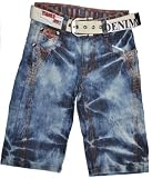 Bermuda-Jean garçon avec poches et broderie et ceinture, 702762