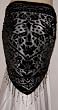 Black Burnout Velvet Triangular Hip Scarf/Shawl with Beaded Fringe