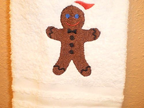 Embroidered "Gingerbread Man" on White Handtowel