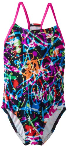 Speedo Big Girls' Graphic Graffiti Thin Strap Swimsuit
