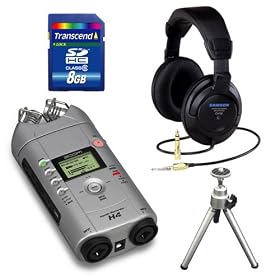 Zoom H4 Handy Recorder + Samson CH700 Headphones + Transcend 8GB SD Card + Mini Tripod + Unique Squared Vinyl Stickers