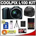 Nikon Coolpix L100 10 Megapixel Digital Camera (Matte Black) with 15x Optical Zoom + AA Batteries + 8GB Card + Case + Accessory Kit