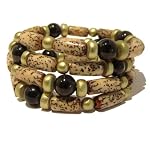 Jet Bracelet 05 Wrap Genuine Black Stone Betel Nut Gold Wood Triple Coil Layer Adjustable Healing Reiki