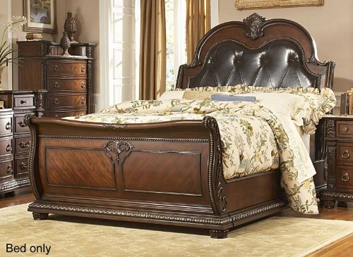 King Size Bed Leather Tufted Headboard in Rich Brown