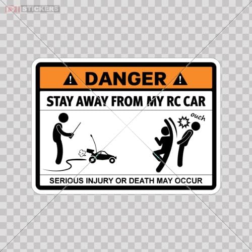 Humor Decals Stickers Danger Warning Stay Away From My Rc Car Car Window Wall Art Decor Doors Helmet Roommates Motorcycle Note Book Garage Size: 5 X 3.6 Inches Vinyl color print