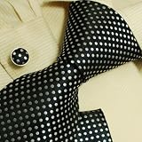 Black and White Polka dots silk tie cufflinks hanky set birthday gifts for man discount H6015