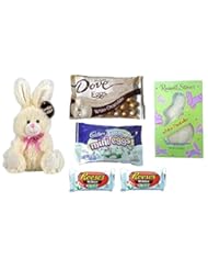Grocery: White Chocolate Easter Candy and Plush Bunny Gift Set of 6 Items: Russell Stover Bunny, Cadbury Mini Eggs, Dove Eggs, 2 Reeses Peanut Butter Eggs and Plush Chocolate Scented Bunny - Mixed
