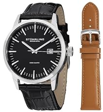 Stuhrling Original Men's 555A.01 Classic Ascot II Swiss Quartz Date Black Dial Strap Set Watch