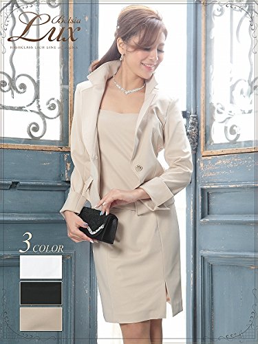 【BELSIA LUX】大きいサイズ完備!フェイクインナー付膝丈スーツ/3p式スーツ(M/L/LL)(黒/白/ベージュ)*bl115014-st