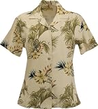Eagle Dry Goods Cayman Women's Tropical Floral Printed Silk Herringbone Camp Shirt. WPF