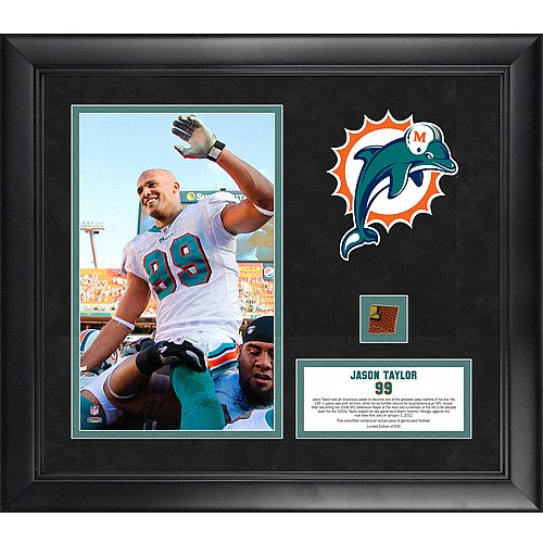 Mounted Memories Miami Dolphins Jason Taylor Photo & Piece of Game-Used Football Collage - Ltd Edition