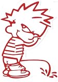 Calvin Vinyl Sticker, Red Outline on White