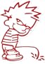 Calvin Vinyl Sticker, Red Outline on White