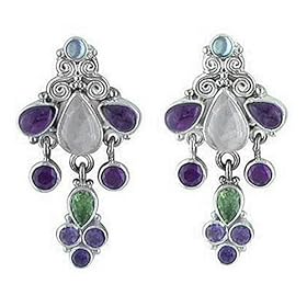 Sterling Silver Rainbow Moonstone, Amethyst and Apatite Drop Earrings by Sajen by Moonstone Birthstones