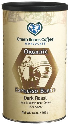 Green Beans Coffee Organic Espresso Blend Dark Roast Coffee, 13.0 -Ounce Tins (Pack of 2) by Green Beans Coffee