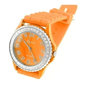 HOT Geneva Bright Orange Ceramic Silicone Fashion Watch with Crystal Accents ~ As Seen on The Blind Side Movie