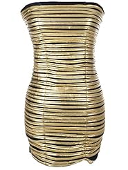 Strapless Faux-Leather/Metallic  Dress With a Ribbon 