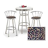 Chrome Bar Table & 2 Chrome 29" Leopard Cheetah Animal Print Fabric Seat Ba ....