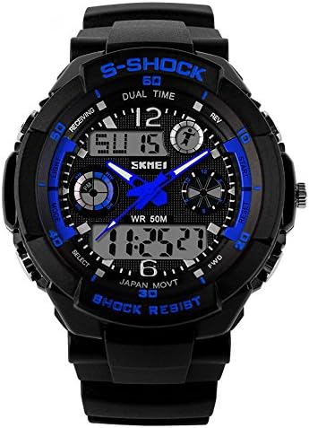 Your Exclusive Skmei Water Resistant Chronograph EL Lighting LED Analog-digital Men's Wristwatch,Blue