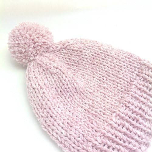 Women's Warm Soft Chunky Knit Slouchy Winter Hat in Pink with Pom Pom
