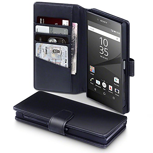 Sony Xperia Z5 Premium Case, Terrapin [GENUINE LEATHER] Sony Xperia Z5 Premium Case Executive [Black] Premium Wallet Case with Card Slots & Bill Compartment Case for Sony Xperia Z5 Premium - Black