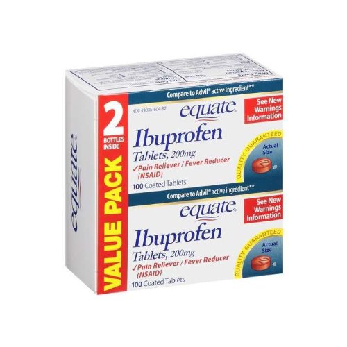 Equate Ibuprofen Pain Reliver/Fever Reducer 200 mg  100 Coated Tablets in (2 Pack)