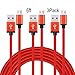 Suplink 2.0 Micro USB to USB Cable Nylon Braided Charging Cable - 6 Feet (1.8 Meters) – Red – 3-Pack