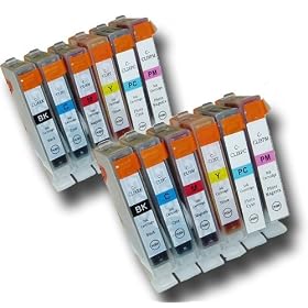 12 Chipped Compatible Canon CLI-8 'Photo-Pack' Ink Cartridges Cartridges from 'The Ink Squid'. Fully Compatible with the Canon Pixma iP6600D iP6700D PRO9000 PRO9000 Mk II MP950 MP960 & MP970 Printers: 2 x CLI-8Bk (Black); 2 x CLI-8C (Cyan/Blue); 2 x CLI-8M (Magenta/Red); 2 x CLI-8Y (Yellow); 2 x CLI-PC (Photo/Light Cyan); 2 x CLI-PM (Photo/Light Magenta). The Latest Chips, the Maximum ML Capacity of any Compatible Ink Cartridge. 2 Year Guarantee on all Cartridges.