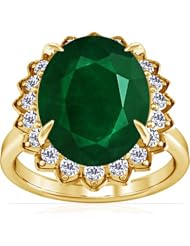 14K Yellow Gold Oval Cut Emerald Ring With Sidestones (GIA Certificate)