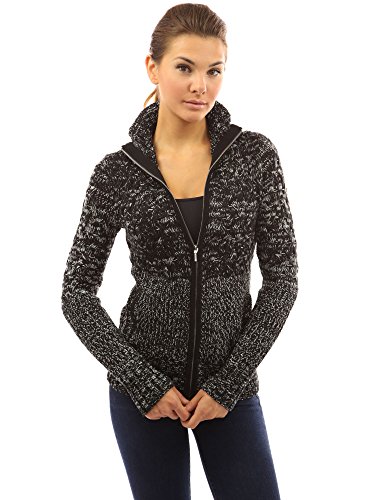 PattyBoutik Women's Mock Neck Marled Zip Up Cardigan