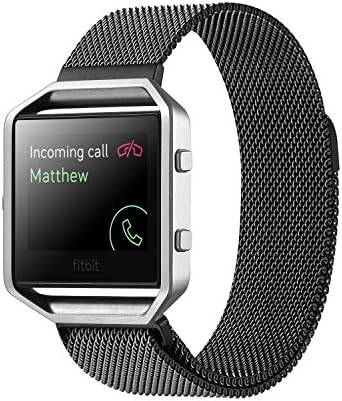 Fitbit Blaze Accessories Band Large, ESK Collection Fation Milanese Loop Stainless Steel Mesh Bracelet Replacement Band Strap with Unique Magnet Lock for Fitbit Blaze Smart Watch (Black 6.7''-8.1'')