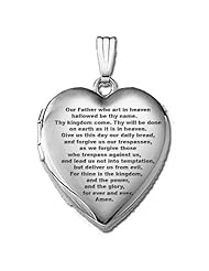 14k White Gold "Our Father" Heart Locket 3/4 inch x 3/4 inch in Solid 14K White Gold