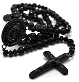 Black Rosary 8mm Beads Crystal Pave Cross Hip Hop Chain Men Necklace 37"