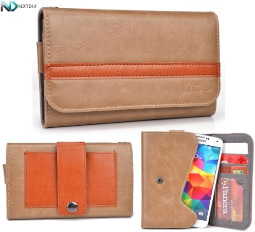 Smartphone Wallet with Belt Loop Attachment for Videocon A55qHD - Universal Fit [ Tan and Caramel] +NextDia Velcro Cable Tie