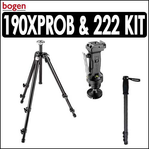 Manfrotto 190XPROB 3 Section Aluminum Pro Tripod & Manfrotto 222 (Was 3265) Grip Action Ball Head With Quick Release Plate & Bonus Monopod