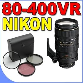 Nikon 80-400mm f/4.5-5.6D ED Autofocus VR (Vibration Reduction) Zoom Nikkor Lens PLUS 3 Piece Filter Kit