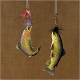 Set of 2 Fish With Feathered Lure Christmas Ornaments